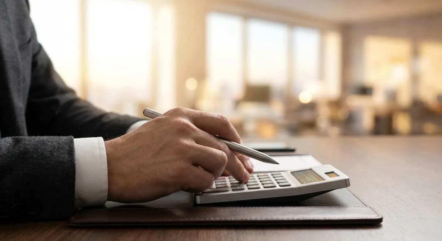 Gros plan sur les mains d'un expert analysant des données financières de manière concrète.