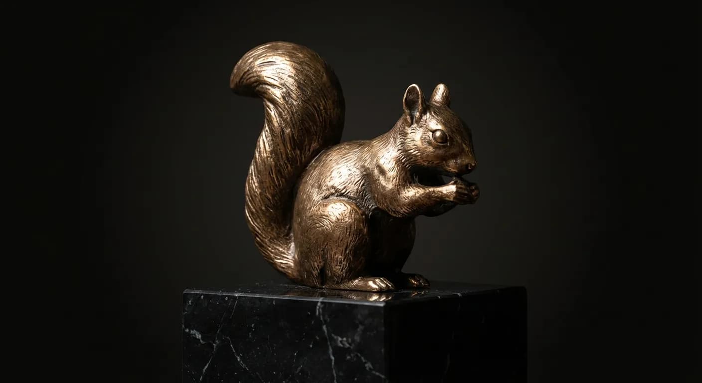Symbole iconique de l'écureuil de la Caisse d'Épargne en sculpture de bronze