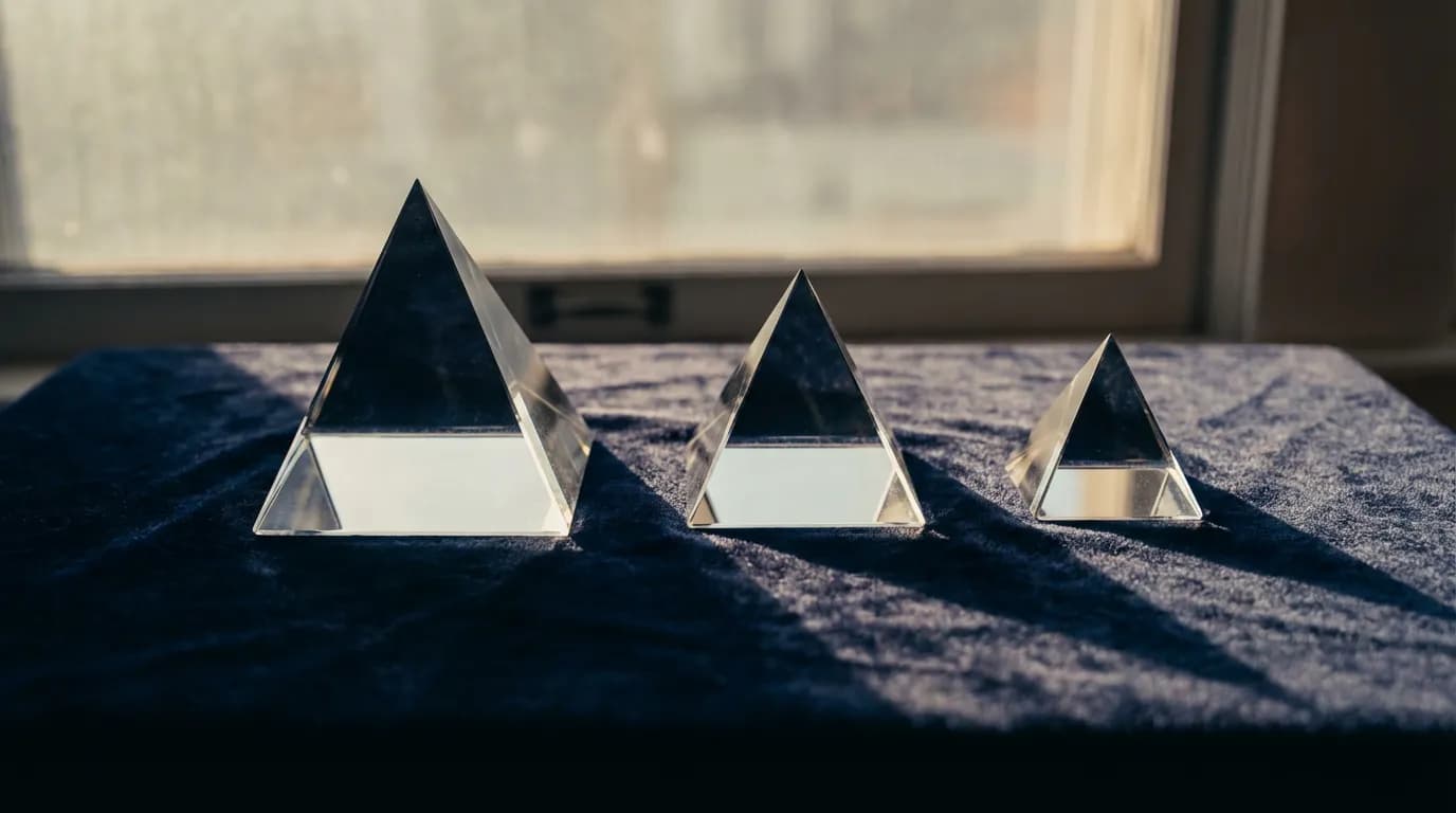 Représentation conceptuelle des profils d'investissement GMO sous forme de pyramides de cristal.