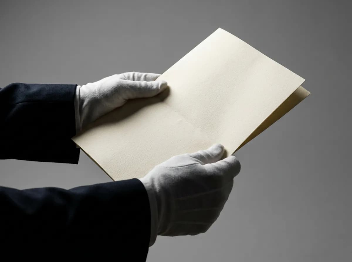 Gros plan minimaliste de mains tenant un document de solde de tout compte