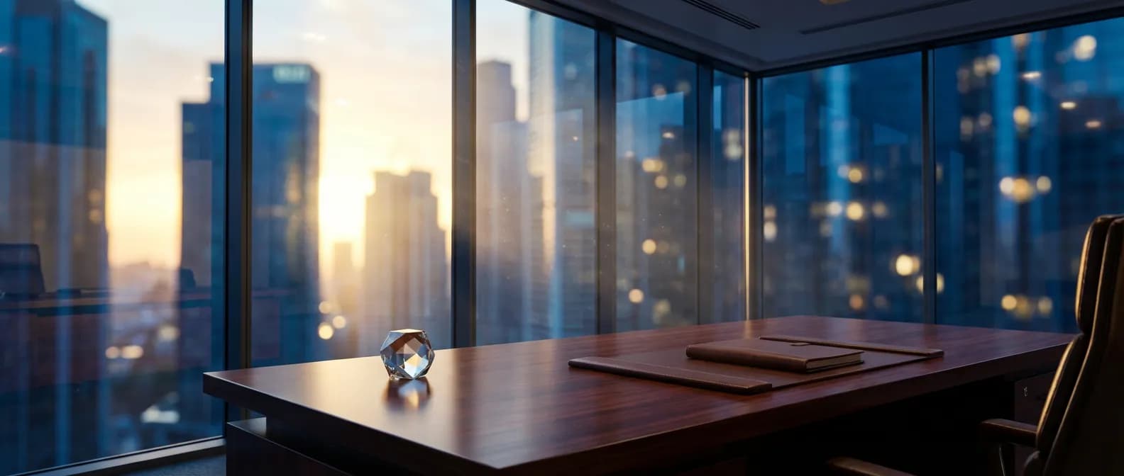 Bureau de direction luxueux avec vue sur la ville, symbolisant la gestion fiscale stratégique et le formulaire 2561.