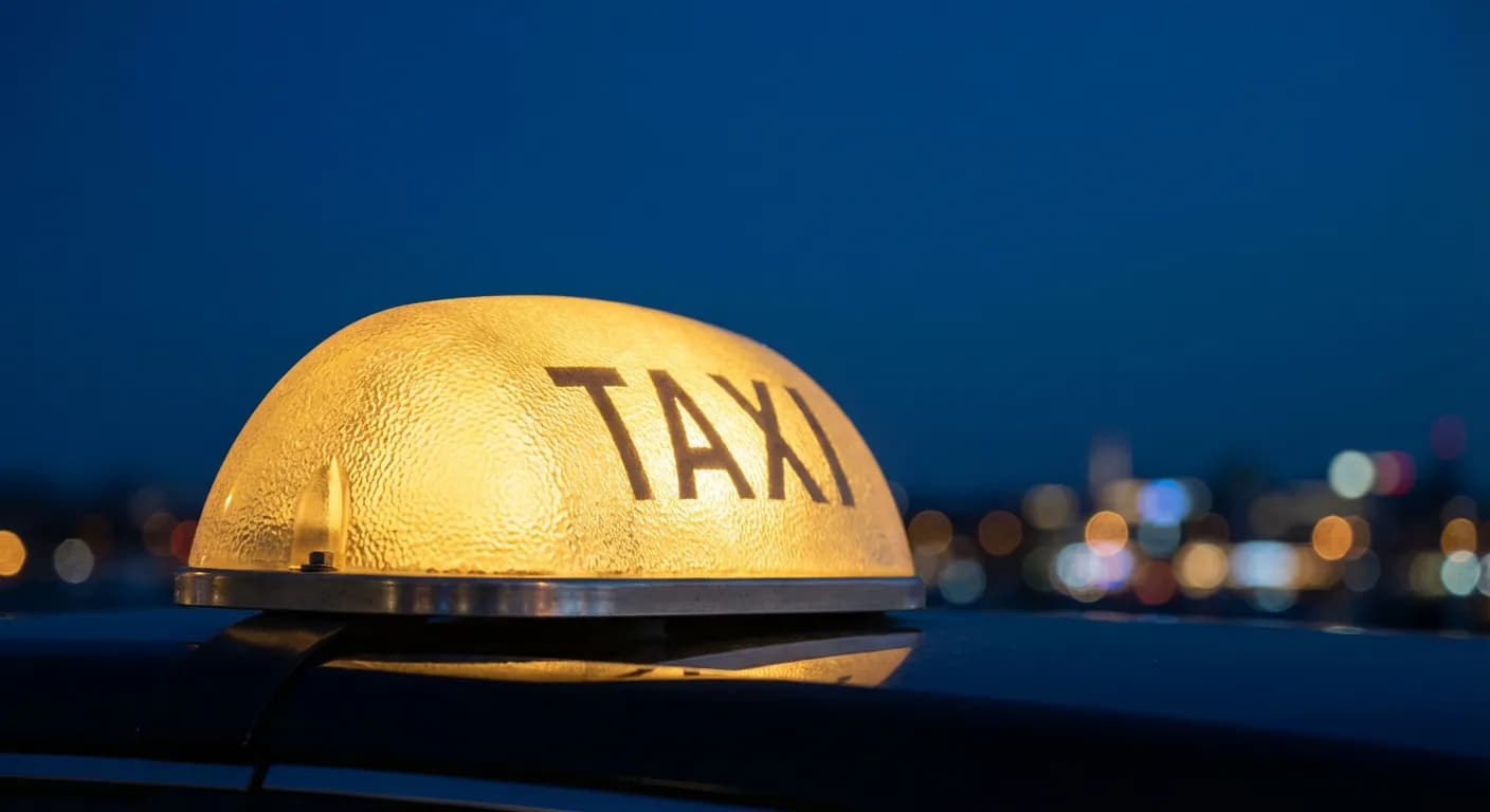 Lumineux de taxi emblématique en gros plan sur fond de ciel nocturne