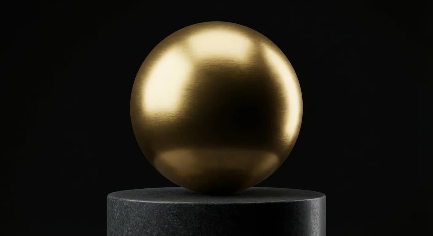 Sphère dorée minimaliste sur un socle sombre, symbole d'une épargne solide
