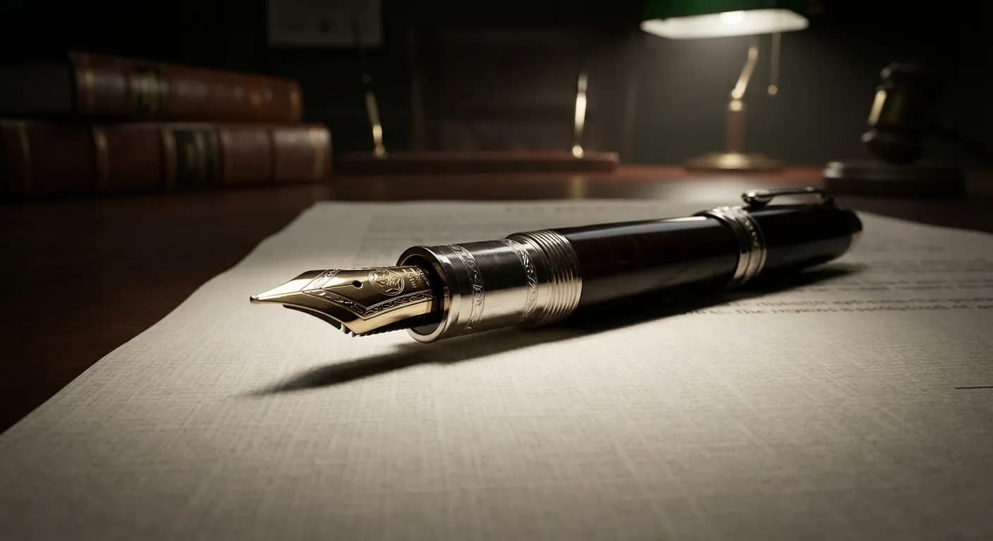 Stylo plume et document officiel symbolisant le code APE et la loi