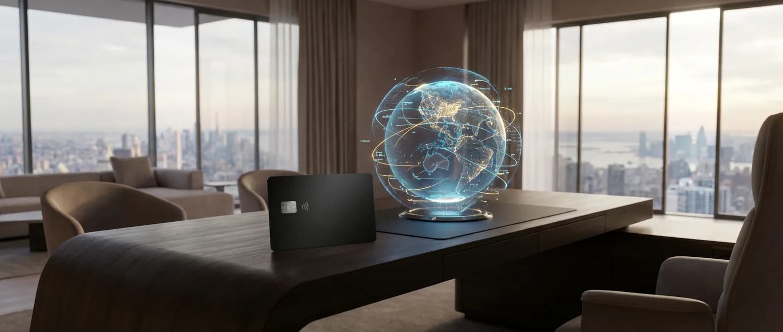 Interface technologique moderne illustrant un transfert de fonds par carte de débit dans un cadre professionnel.