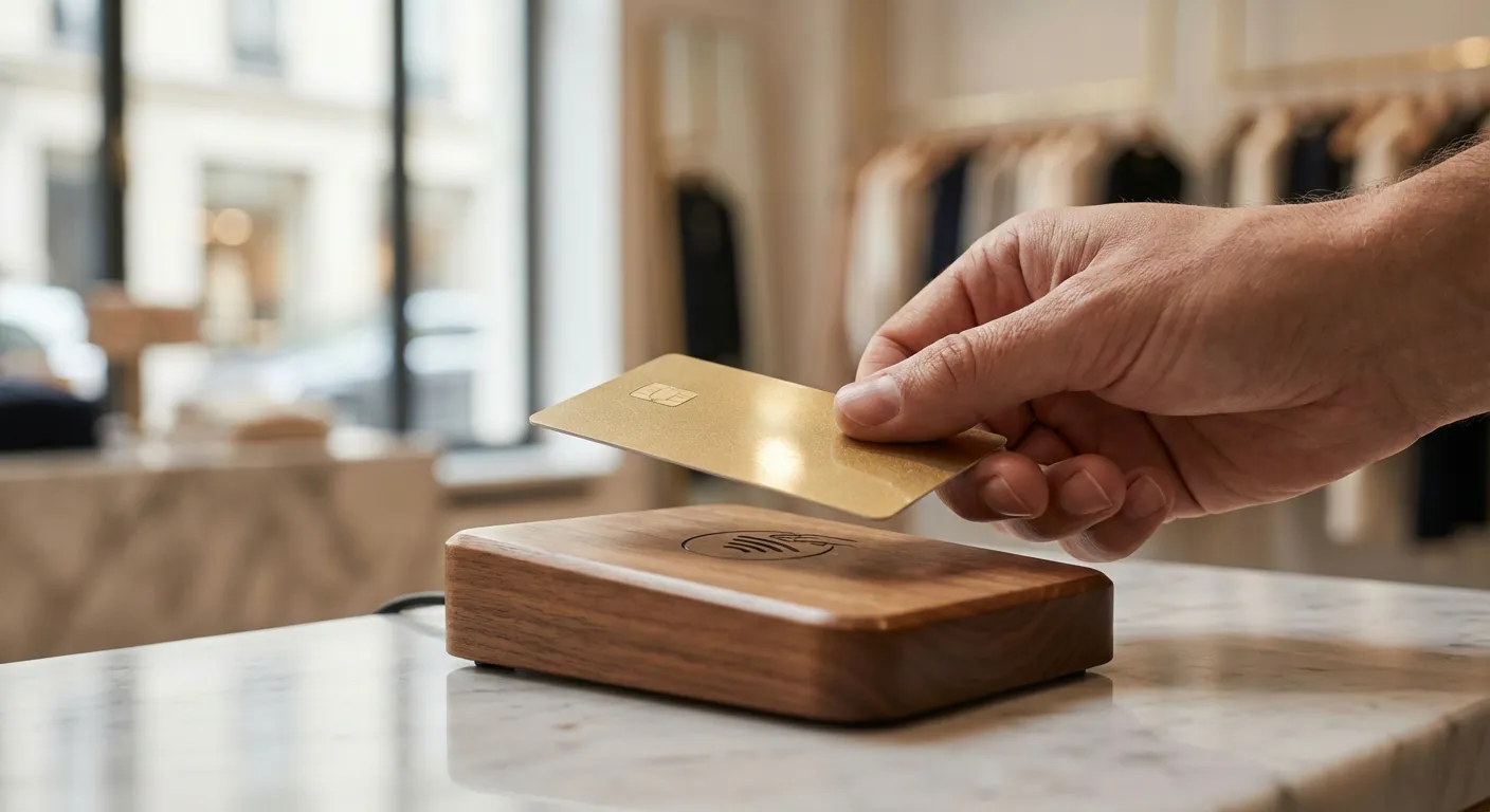 Gros plan sur un paiement élégant avec la Gold Mastercard Fortuneo