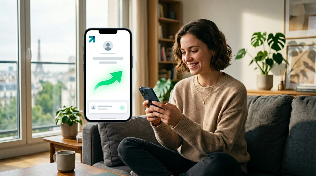 Une personne sereine effectuant une mobilité bancaire avec l'application BoursoBank.