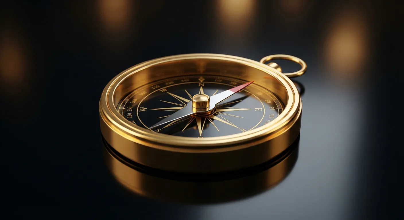Icône minimaliste d'une boussole dorée pour symboliser l'orientation financière.