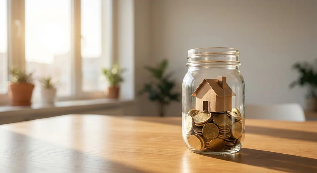 Importance de l'apport personnel dans le prêt Épargne et apport personnel représentés par un bocal de pièces et une maison.
