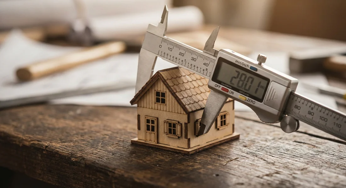 Évaluation de la valeur vénale du bien Mesure précise de la valeur d'un bien immobilier avec un pied à coulisse.