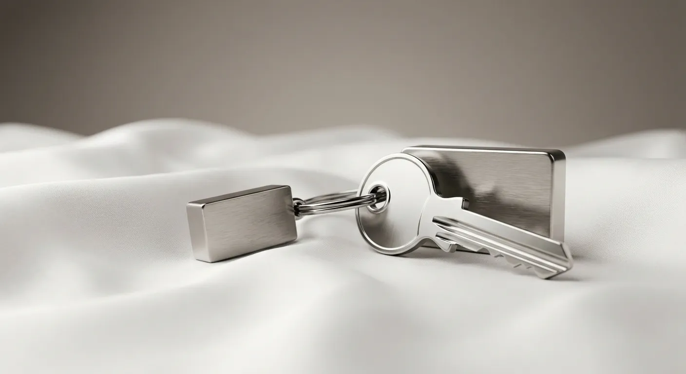 Clé de maison moderne sur fond blanc minimaliste, symbole de l'accès au crédit immobilier