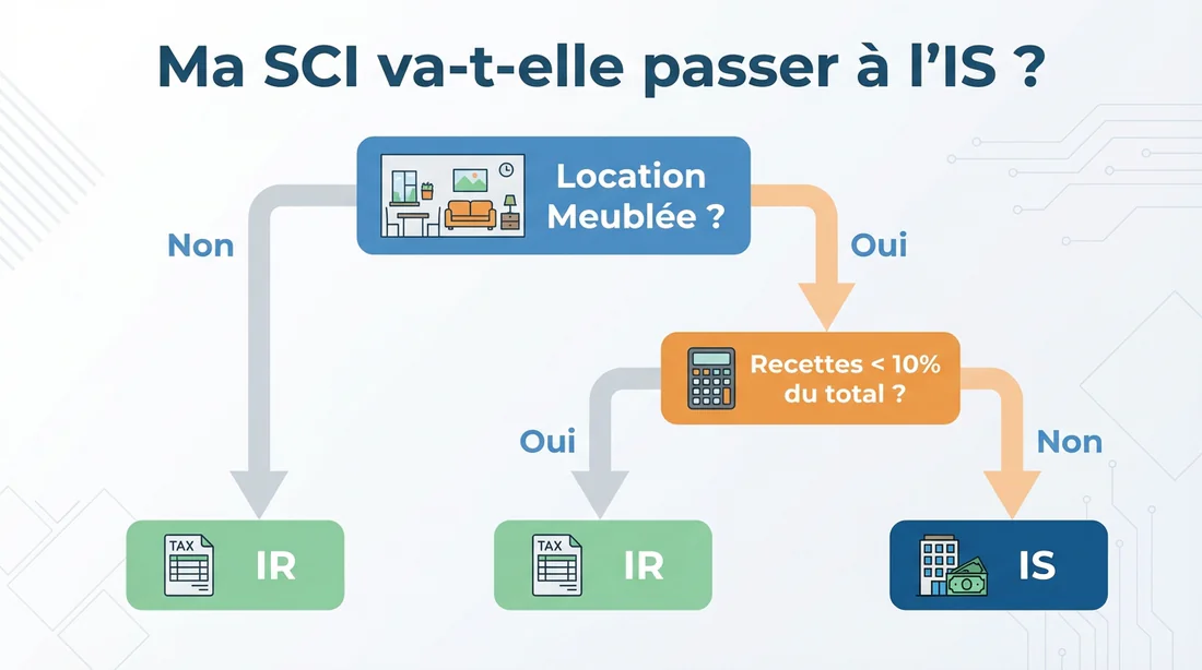 Schéma de décision du régime fiscal pour une SCI en location meublée