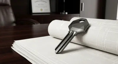 Clé de maison sur plan de masse pour illustrer le métier de marchand de biens