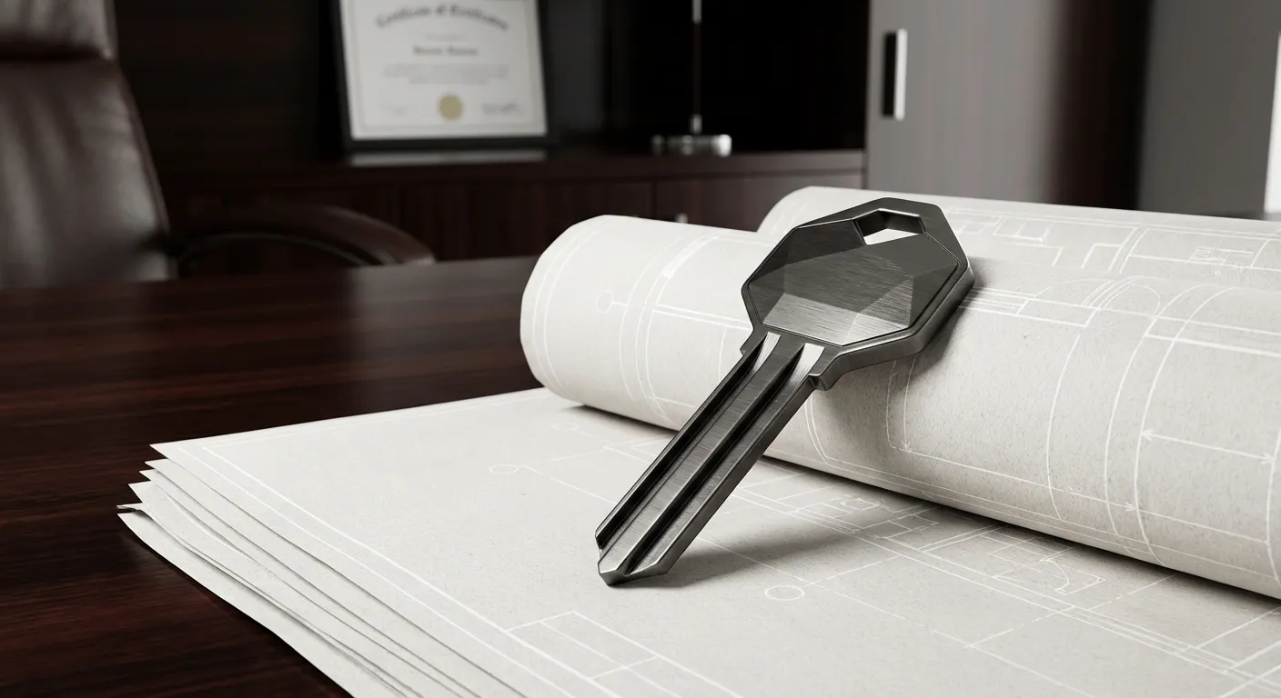 Clé de maison sur plan de masse pour illustrer le métier de marchand de biens