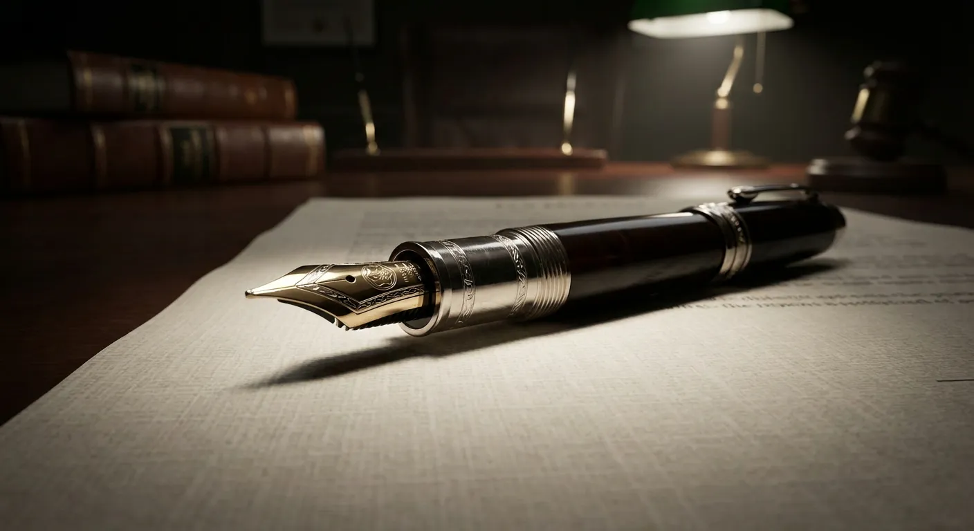 Stylo plume et document officiel symbolisant le code APE et la loi