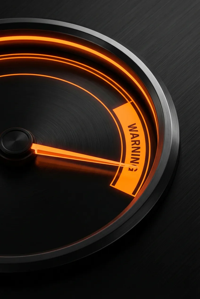 Gros plan d'une jauge numérique atteignant la zone critique, symbolisant l'alerte sur le burn rate.