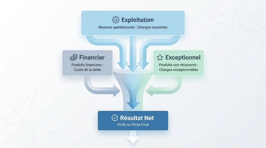 Schéma en cascade montrant les trois paliers du compte de résultat