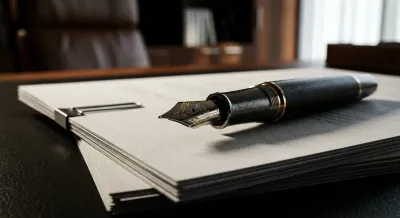 Gros plan iconique d'un stylo plume sur des documents de licenciement.