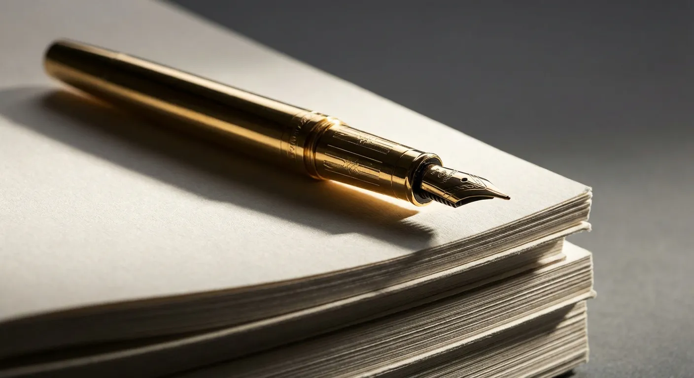 Gros plan d'un stylo plume de luxe sur des documents financiers IFRS 15