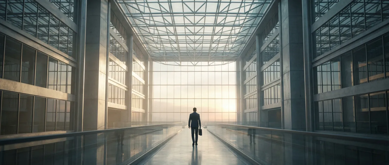 Vue cinématographique d'un grand hall d'entreprise moderne illustrant la structure de la norme IFRS 15