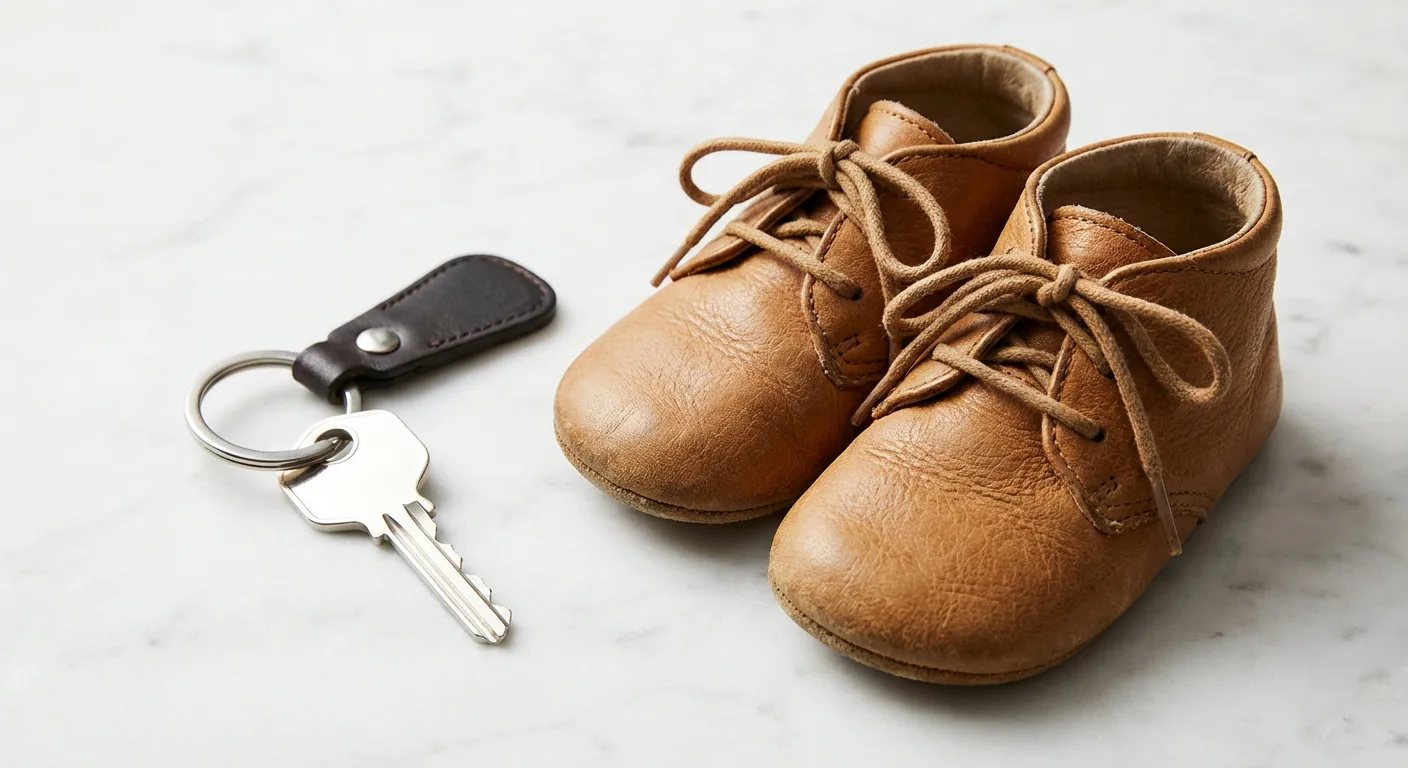 Icône minimaliste symbolisant l'ouverture d'une crèche avec des clés et des chaussons.