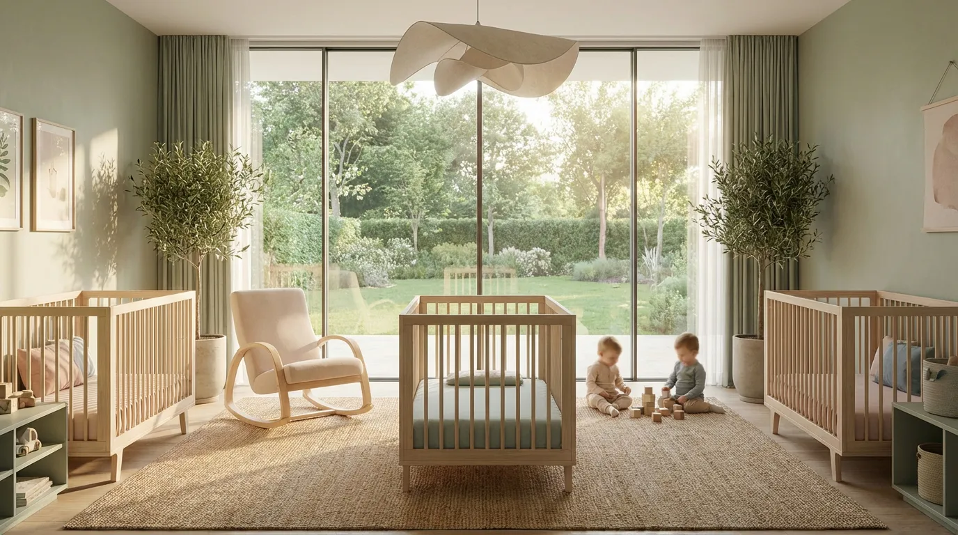 Aménagement premium d'une crèche contemporaine Vue panoramique d'une crèche moderne et lumineuse au design épuré pour un projet entrepreneurial.