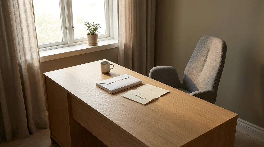 Rupture conventionnelle et dépression : vers un nouveau départ Bureau vide avec lettre de convocation suggérant une rupture conventionnelle pour dépression.