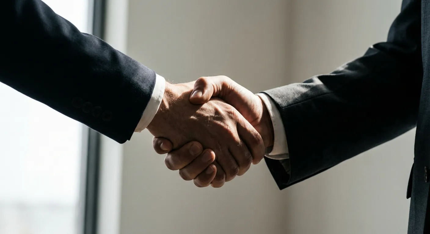 Gros plan d'une poignée de main symbolisant une nouvelle association entrepreneuriale.