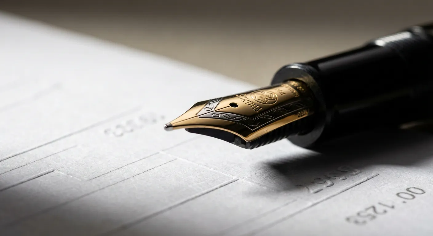 Détail d'un stylo de luxe sur un contrat d'assurance vie