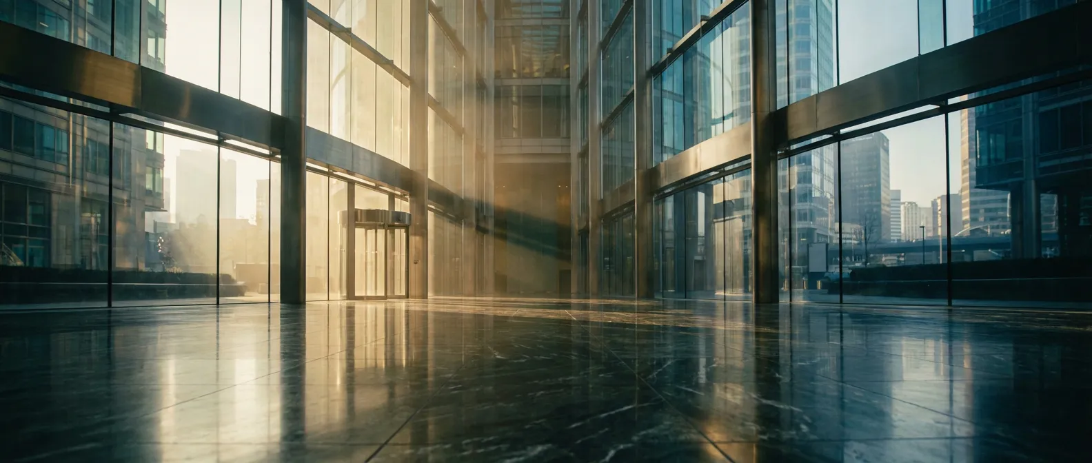 Vue panoramique d'un quartier financier moderne symbolisant la stabilité de l'assurance vie Afer