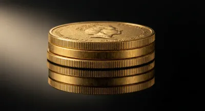 Trois pièces d'or minimalistes sur fond noir symbolisant la rentabilité immédiate.