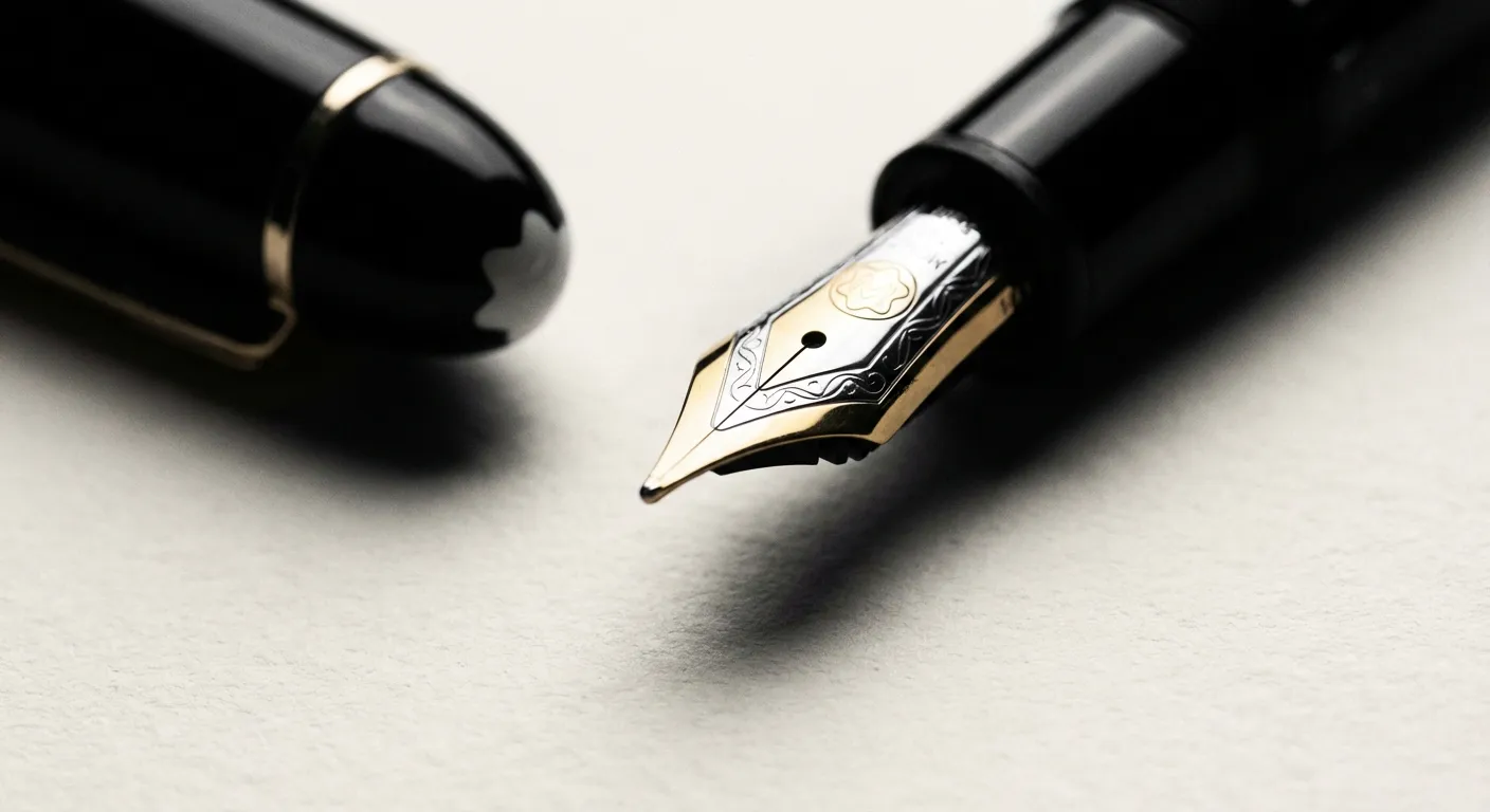 Gros plan minimaliste sur un stylo de luxe et un contrat pour illustrer l'adhésion au Prefon.