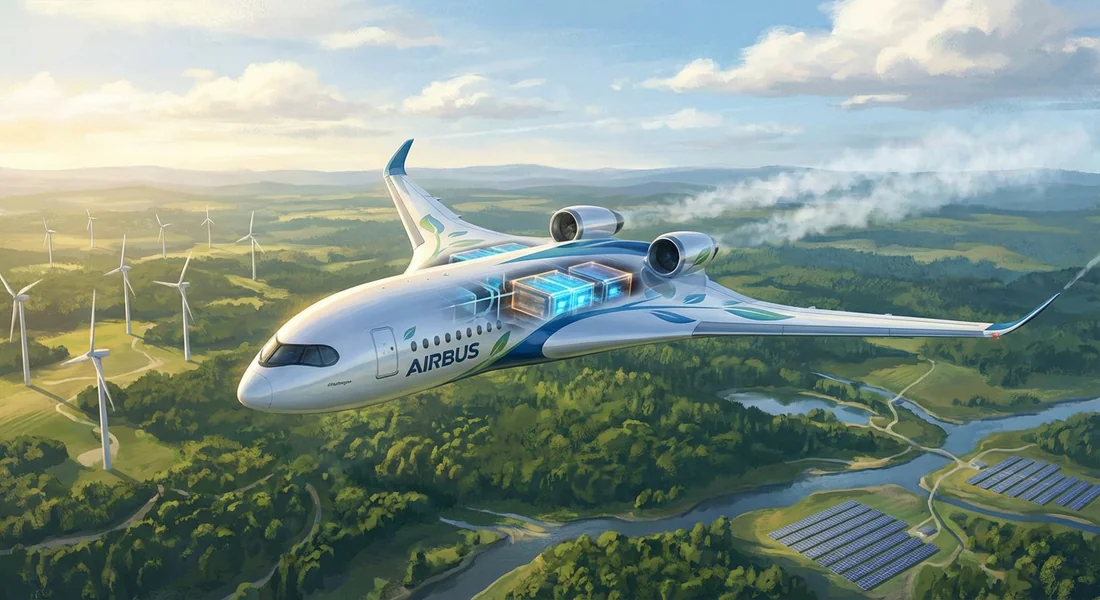 Perspectives de l'aviation durable chez Airbus Concept d'avion Airbus à hydrogène pour le futur de l'aviation.
