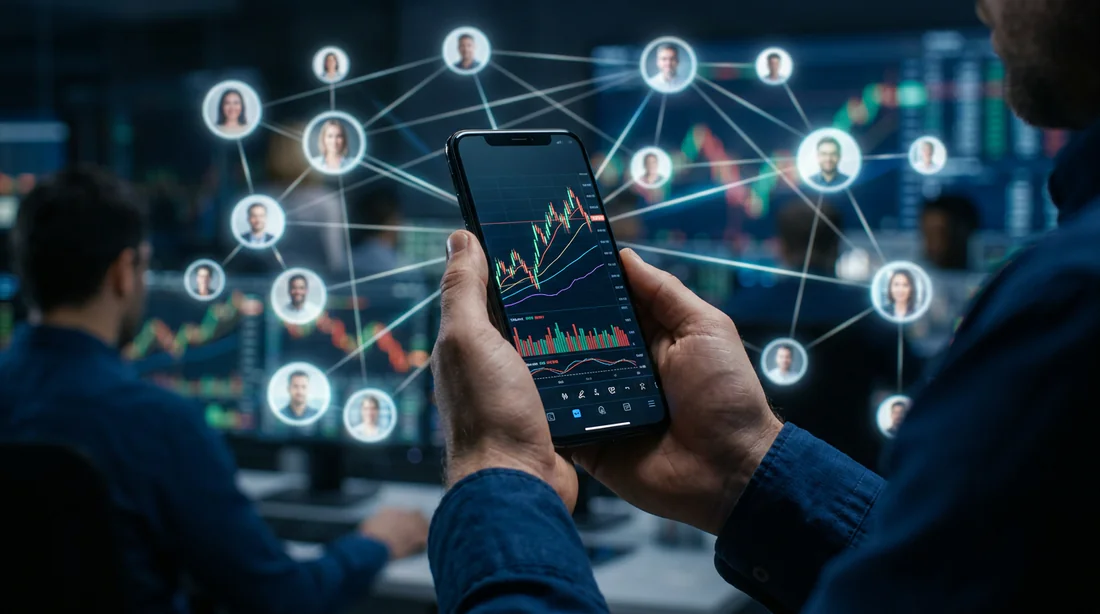 Schéma du concept de synchronisation entre un trader pro et ses copieurs.