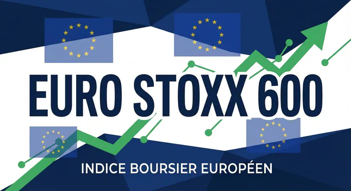 Miniature Euro Stoxx 600 avec graphique boursier haussier et drapeaux européens.