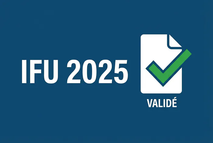 Logo IFU 2025 avec un document validé par une coche verte